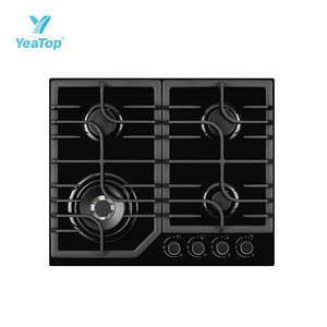 Cuisinière à gaz encastrable 5 brûleurs à double anneau, flamme bleue, en verre trempé 8 mm et cuivre massif, pour cuisine - Product Image 2