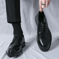 Chaussures habillées marron texturées à lacets pour hommes, semelle épaisse antidérapante, idéales pour le bureau et les occasions formelles, vente en gros