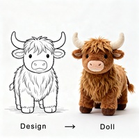 Peluche géante personnalisée en gros, motif vache des Highlands brodée, ultra douce, rembourrage en coton PP, promotionnelle