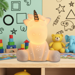 Lámparas de escritorio de <span class=keywords><strong>unicornio</strong></span> OEM de fábrica, diseño único, decoración de dormitorio para niños, lámparas de luz nocturna artesanales con forma de dibujos animados bonitos - Product Image 1
