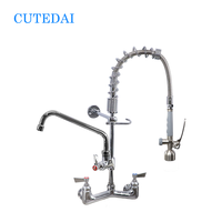 Robinet d'évier de cuisine professionnel en laiton écologique, 2 trous, avec pulvérisateur de pré-évier intégré, remplisseur de pot industriel orientable, pour usage en salle de bain