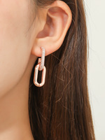 Boucles d'oreilles pendantes géométriques minimalistes en or 18 carats plaqué or, micro-pavées de CZ, à maillons trombone, à deux sections, pour femmes