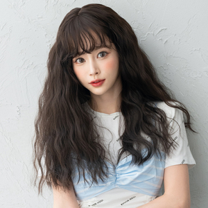 Tóc Giả Màu Đen Tóc Giả Lượn Sóng Dài Có Mái Cho Nữ Tóc Giả Tổng Hợp Chịu Nhiệt Tóc Giả Sợi Nhân Tạo Tóc Xoăn Màu Nâu Da Bồ Nông - Product Image 5