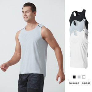 Singlet Lari Pria Tanpa Lengan Model Racer Back, Jahitan Laser Ultra Ringan, Bernapas, Cepat Kering, Cocok untuk <span class=keywords><strong>Marathon</strong></span> - Product Image 2