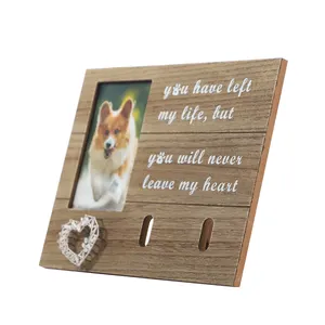 Marco conmemorativo para mascotas con collar con cuerda de lino Marco conmemorativo para perros Aguja hecha a mano de madera e hilo Amor