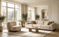 Fauteuil de salon moderne avec structure en bois et revêtement en polyester, durable pour la maison, le bureau, le salon, la salle à manger, l'hôtel