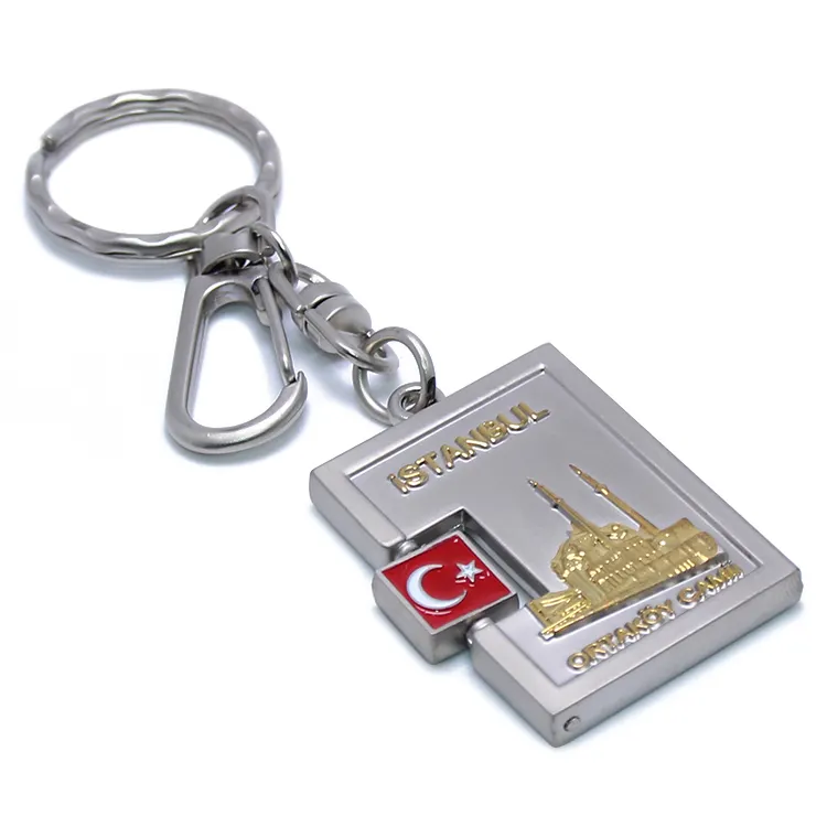 Aangepaste Metalen Sleutelhanger Sleutelhanger Draaien Turkije Vlag Istanbul Souvenir Geschenken Sleutelhanger Holder Zinklegering Souvenir Sleutelhanger