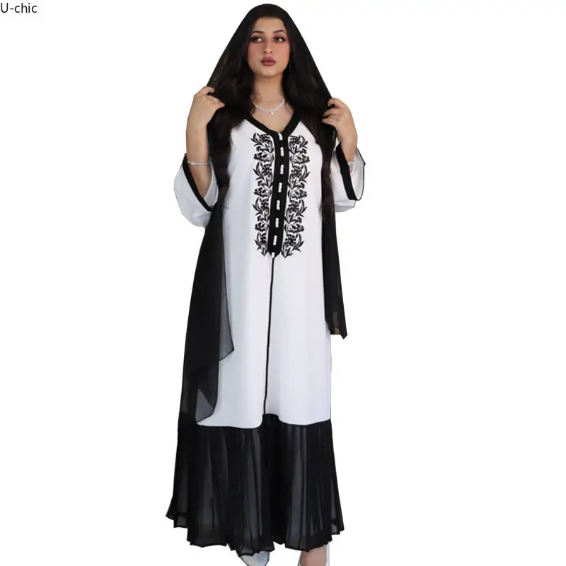 U-chic medio oriente 2021 quattro stagioni pendolare vestito donne musulmane pizzo ricamato Chiffon Dubai Robe Abaya