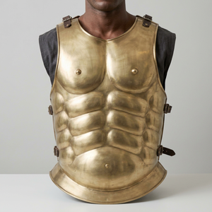 CH Plastron de protection musculaire médiéval romain, en laiton antique poli, avec émail doux et impression en relief, objet de collection en métal artistique - Product Image 2