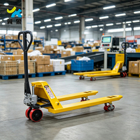 Chariot à palettes manuel pour manutention de matériaux, cadre compact, direction pivotante à 360 degrés, idéal pour entrepôts, supermarchés et passages étroits