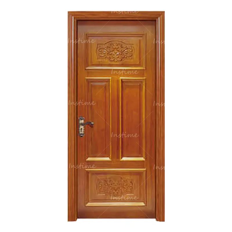 Instime all'ingrosso personalizzato Design semplice moda legno naturale intagliato porta in legno massello interni porta piena in legno massello per la casa