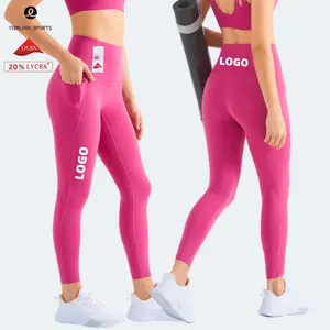 New LULU High Quality Lycra Fabric Sexy Gym Wear Fitness Yoga Pants Leggings With Pockets For Women High Waisted Yoga Leggings