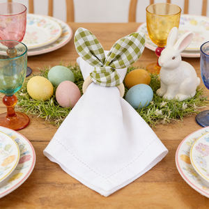 Accessoires de table pour le dîner de Pâques <span class=keywords><strong>et</strong></span> de la fête du printemps, lot de 6 décorations de table à carreaux pastel, anneaux de serviette <span class=keywords><strong>en</strong></span> <span class=keywords><strong>tissu</strong></span> écossais avec oreilles de lapin pour Pâques - Product Image 6