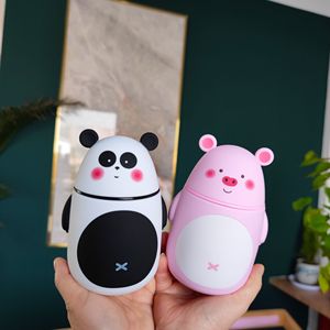 ขวดน้ำรูปสัตว์มีฝาปิด ลายการ์ตูนสัตว์น่ารัก แพนด้า หมู ชิวต้า ลายเสือ  แบบสองชั้น ของขวัญสำหรับนักเรียน ใส่น้ำผลไม้ได้ - Product Image 2