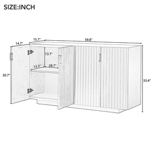 Solid Wood Modern Cabinet <b>Storage</b> <b>Sideboard</b> with 4 Fluted Doors Ample <b>Storage</b> Space Adjustable Shelves for Dining Room - Product Image 4
