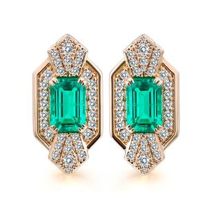 Pendientes de Lujo de Diseño con Gemas Cultivadas en Laboratorio con Corte Esmeralda en Oro Amarillo de 18K, 14K y 10K Hechos a Mano, Estilo Vintage para Mujer para Fiestas - Product Image 1