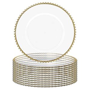13" <b>Plastic</b> Gold Beaded Charger for Luxury Wedding Plates Modern Acrylic Clear Plate Dish European Serving Dish - Product Image 1