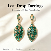 Boucles d'oreilles pendantes Feuille en strass pour femme, en alliage micro-pavé, style bohème, avec gemme verte, pour fête et mariage