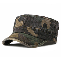 Casquette Militaire Vintage Unisexe en Coton Lavé Style Cadet avec Visière Courbée et Motif Camouflage – Vente en Gros