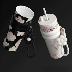 Floral Pattern 316 Stainless Steel Eco-Friendly 710ml <b>Large</b> Capacity 12hr Insulated Tumbler with Straw for Women - Product Image 6