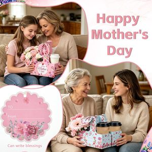 Lot de 12 porte-gobelets pour la Fête des Mères, cadeau pour <span class=keywords><strong>maman</strong></span>, porte-gobelets double, porte-gobelets jetables avec poignée et étiquette - Product Image 6