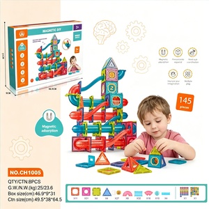 Piste <span class=keywords><strong>de</strong></span> billes <span class=keywords><strong>magnétique</strong></span> créative <span class=keywords><strong>de</strong></span> 7,5 cm, 52-145 pièces, blocs <span class=keywords><strong>de</strong></span> <span class=keywords><strong>construction</strong></span>, circuit <span class=keywords><strong>de</strong></span> billes, jouets éducatifs pour enfants, ensemble <span class=keywords><strong>de</strong></span> <span class=keywords><strong>construction</strong></span> STEM - Product Image 1