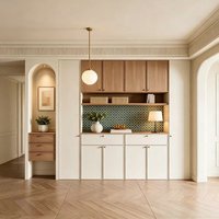 Buffet de luxe rétro en bois de noyer avec étagère ouverte et panneau arrière en mosaïque pour salon