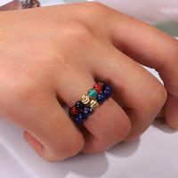 Bague ajustable en pierres précieuses, bague perlée pour femme, bijoux en perles dorées, cristal de guérison, anneaux ronds en pierre naturelle