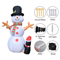 Pupazzo di neve natalizio gonfiabile da 1,8 m con cappello nero, Babbo Natale e pinguino con LED per decorazioni natalizie da esterno.