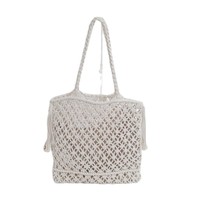 Bolso de Mano Tejido de Algodón para Mujer, Estilo Boho, Bolso de Ganchillo, Bolso de Playa de Macramé Hecho a Mano