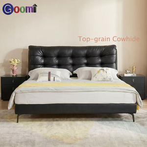 Goomi Home Großes Schwarzbären-Bett aus Echtleder, Modernes Luxuriöses Massivholzbett, Weiches Polsterbett für Hauptschlafzimmer - Product Image 4