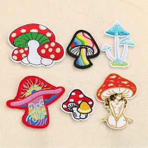 A set of 6 pieces Hip-hop bright-colored mushroom applique embroidery patches iron on patches for T-shirt hat shoes jackets