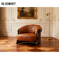 Vente chaude similicuir brun et tissu canapé chaise fauteuil éponge vers le bas en peluche remplissage cadre en bois et en acier au carbone