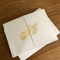 Carte d'invitation de mariage 3D personnalisée avec monogramme en acrylique doré, page intérieure imprimée en feuille d'or de luxe, papier pliable blanc