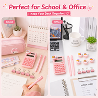 Ensemble de papeterie multifonctionnel avec porte-billets en métal couleur macaron, agrafe en papier, stylo neutre, mini-ordinateur
