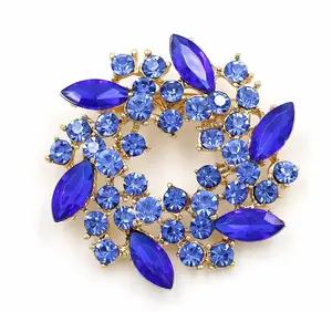 Flowers Brooches Women Crystal Rhinestone Pin Accessories Blue Flower Design Diamond Brooch For Ladies