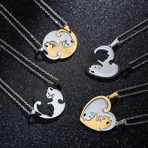 Beyaz siyah kedi dostluk sevgililer günü kolye için özel takı paslanmaz çelik kadınlar kızlar için 2024 takı hediye seti - Product Image 1
