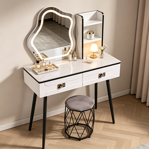 Modern Makeup Vanity <b>With</b> Lighted <b>Mirror</b> Storage <b>Drawers</b> Bedroom <b>Dressing</b> <b>Table</b> <b>With</b> Stool - Product Image 1