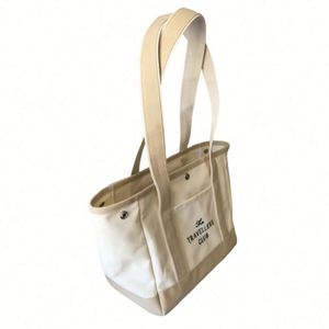 Bolso tote de lona blanca resistente para mujer, impermeable, reutilizable, con asa de cinta, para uso diario, tamaño mediano - Product Image 2