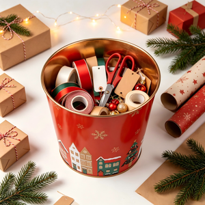 Vasi in Latta Rossi con Stampa Villaggio Natalizio Invernale, Decorazione Casa Innevata in Metallo per <span class=keywords><strong>Giardino</strong></span> e Casa, Regalo Festivo - Product Image 5