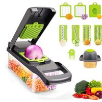 Multifunctionele handmatige groentesnijder, aardappelrasp, saladesnijder, roestvrijstalen messen, ergonomisch afneembaar ontwerp