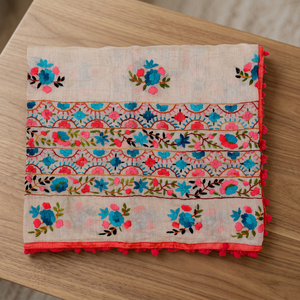 Haute qualité coton indien Chanderi Dupatta multicolore broderie florale travail fil coloré châle/écharpe châles traditionnels - Product Image 4