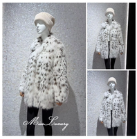Manteau en fourrure de bobcat véritable pour femme, veste en fourrure naturelle tachetée, manteau en vraie fourrure mi-long, vêtements chauds d'hiver