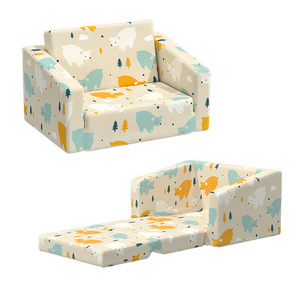 Children's <b>Sofa</b> Foldable Soft Off White With Animal Print For <b>Kids</b> And Babies 2 Years And Above - Product Image 5