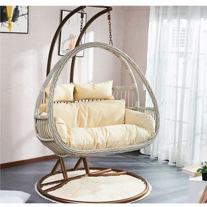 Sofá Colgante de Ratán Moderno de Dos Plazas, Silla Columpio para Interiores/Exteriores, para Sala de Estar, Apartamento, Hotel - Product Image 5