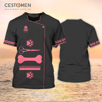 T-shirt à manches courtes et col rond pour homme et femme, imprimé en 3D, motif amusant de magasin d'animaux, uniforme de toiletteur pour animaux, ample et confortable