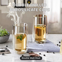 Tasse à café/thé en verre borosilicate à double paroi, fabriquée à la main, personnalisée, isolée thermiquement, transparente, pour boissons chaudes et froides