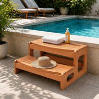 Échelle de piscine robuste en bois, marches en bois pour spa et escalier multifonction à 2 marches pour spa, piscine