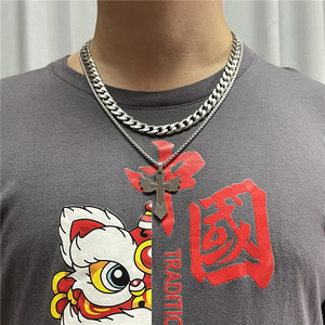 Stainless Steel <b>Cross</b> Pendant Necklace With Wings Men's Fashion Jewelry Geometric Design 12054 - Product Image 3