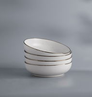 LOMATO Ensemble de vaisselle en grès blanc premium style nordique avec bord doré et pois, assiettes et bols écologiques